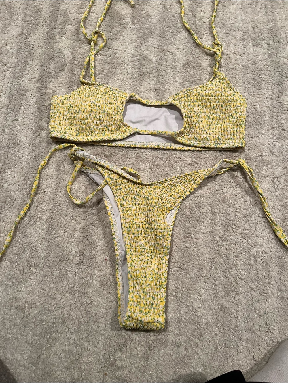 PrettyLittleThing Yellow Textured Cutout Bikini Set